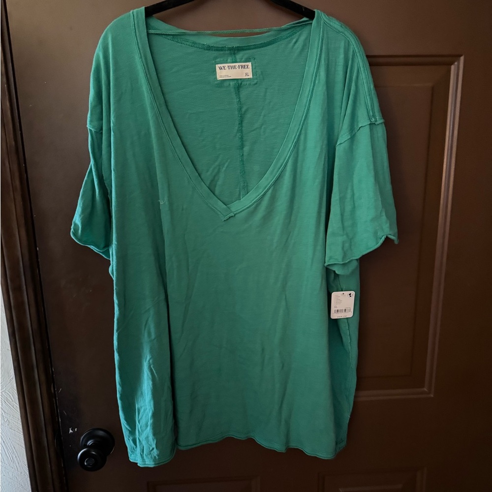 Free People Green Oversized Short Sleeve Tee